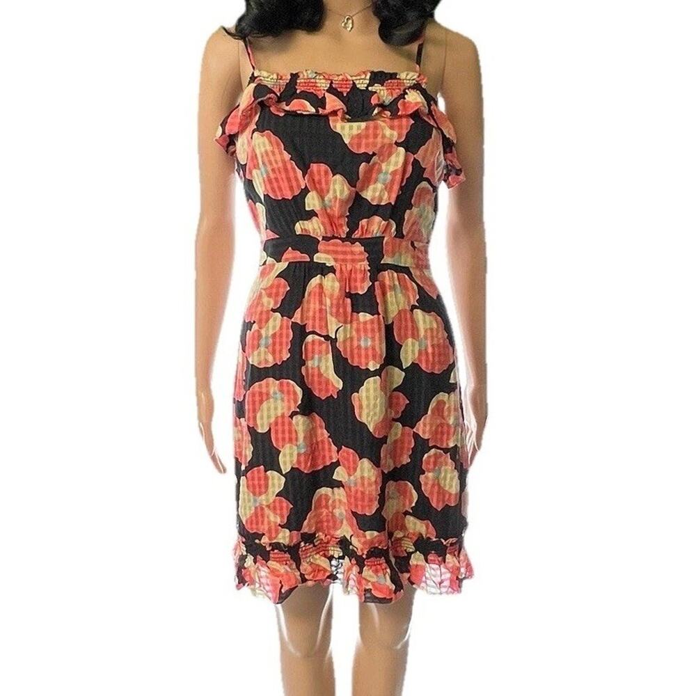 Juicy Couture Sundress Womens Sz‎ 0 Silk Blend Floral Babydoll Ruffle Short Blue